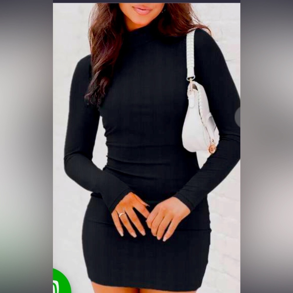 NWOT    VICHYIE Women Dress
Mock Neck Bodycon
Ribbed Long Sleeve  
Mini Black